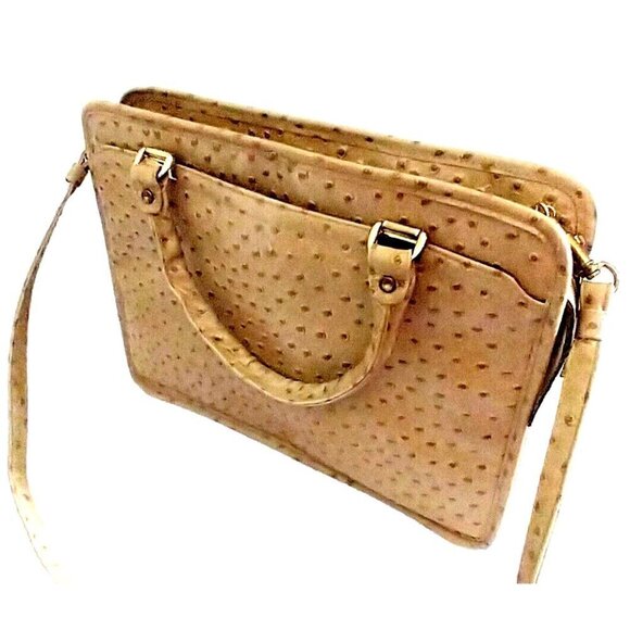 Original By Caprice Handbags - Original By Caprice Faux Ostrich Convertible Shoulder Bag Purse Beige 13 x 12